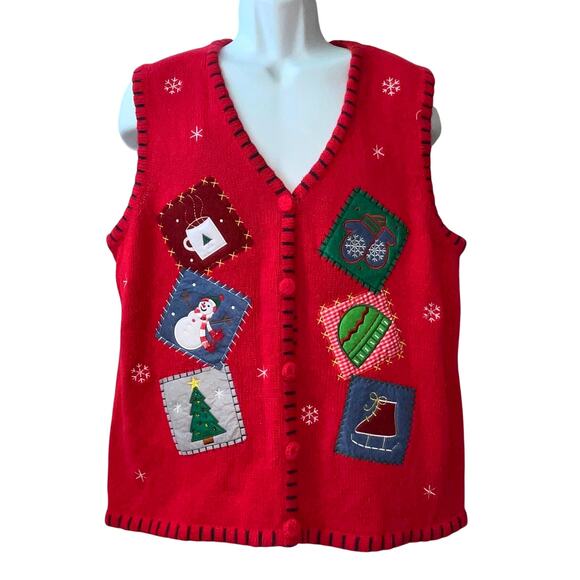 VINTAGE 90s Holiday Editions Country Christmas Ugly Christmas Sweater Vest Sz XL - Picture 1 of 5